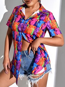 SHEIN SXY 滿版人像圖案前排扣襯衫 - 彩色 - 查看 3