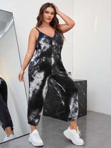 SHEIN EZwear Bộ đồ liền thân Cami túi chéo nhuộm loang màu cho mùa hè - Đen và trắng - Xem 2