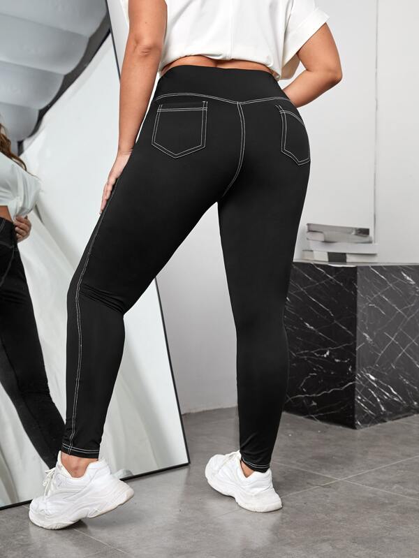 SHEIN EZwear 大碼高腰頂針緊身打底褲