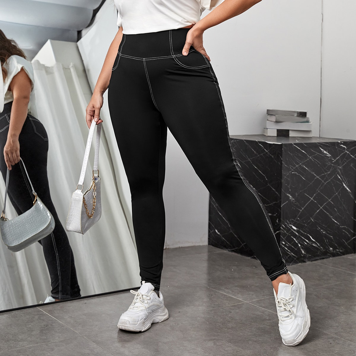 Leggings mit hoher Taille, Absteppen - SHEIN - Modalova