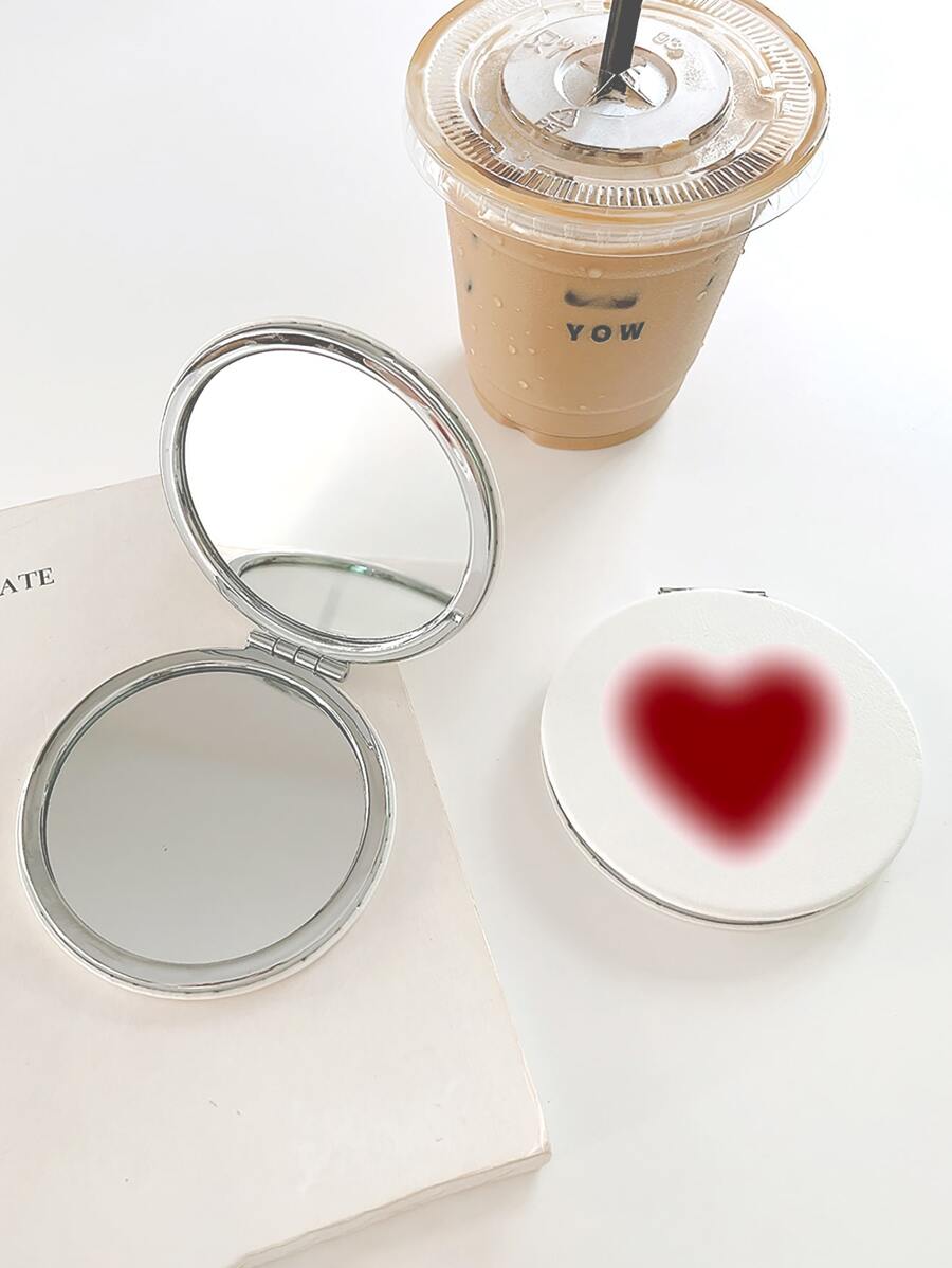 Yiwd 1pc Heart Pattern Foldable Mirror - Red and White - View 1