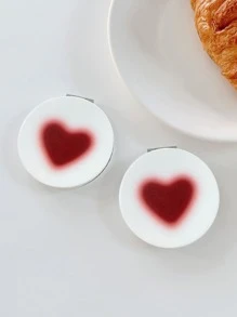Yiwd 1pc Heart Pattern Foldable Mirror - Red and White - View 2