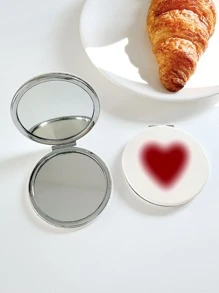 Yiwd 1pc Heart Pattern Foldable Mirror - Red and White - View 4