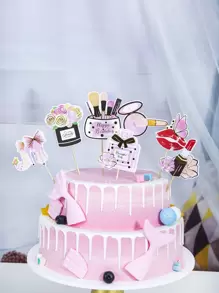 7 件化妆设计蛋糕装饰，生日派对、圣诞节纸质蛋糕装饰 - 彩色 - 查看 1