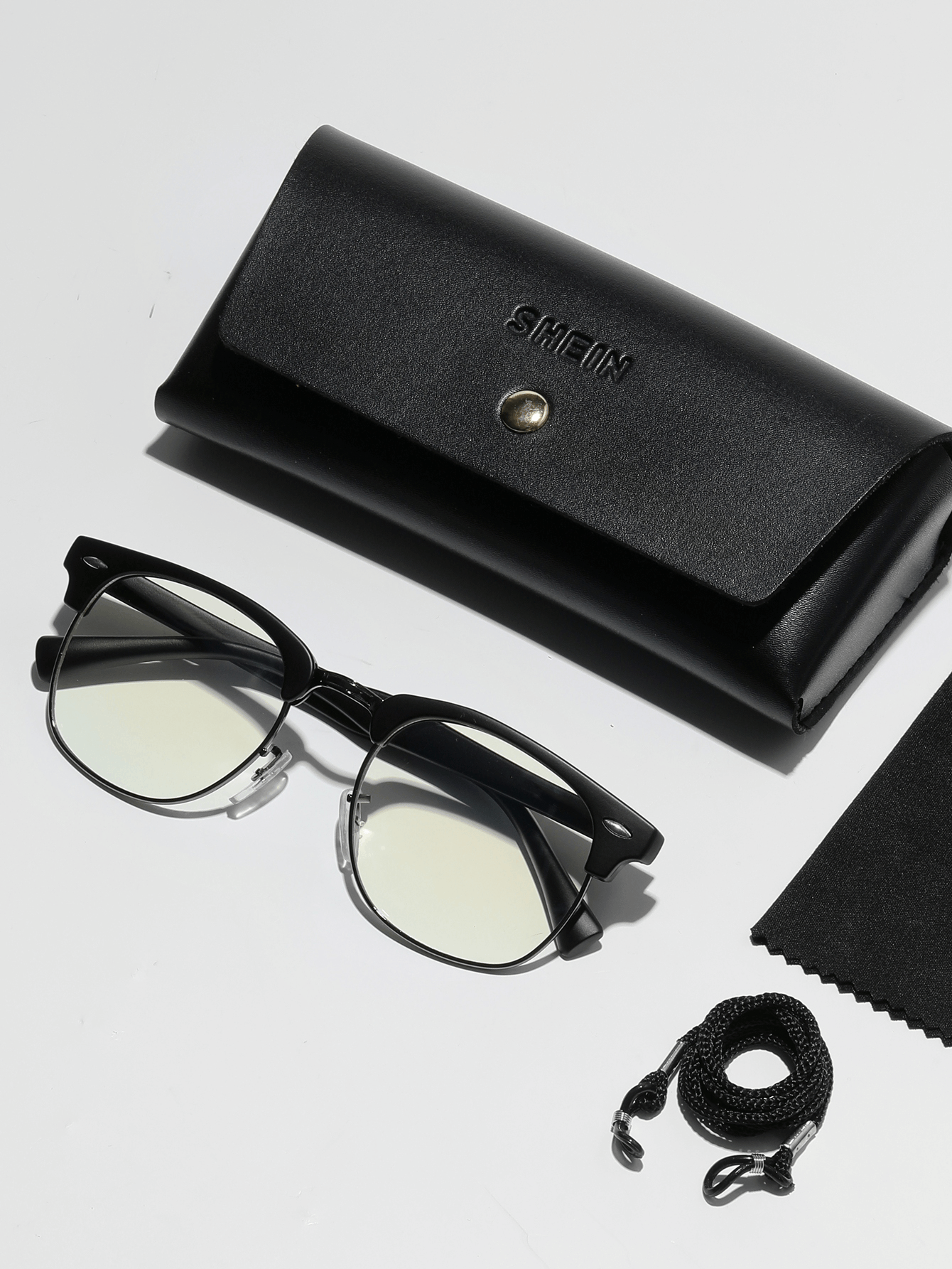 1pc Classic Travel Border Gold Jelly Mix Frame With Stud Decoration Retro Men Clear Lens Glasses Suitable For Students Going Back To Campus, With And Reflective Coating On The Surface Of The Lens To Block Radiation - Black - View 2