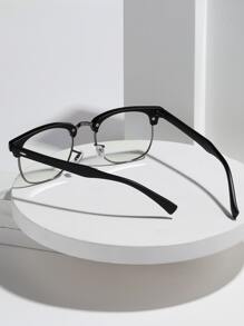 1 pieza Gafas clásicas de viaje con marco dorado de gelatina con mezcla de borde y decoración de tachuelas, lentes transparentes retro adecuadas para estudiantes que regresan al campus, con recubrimiento reflectante en la superficie de los lentes para bloquear la radiación. - Negro - Ver 6