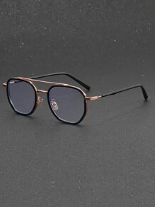 Men Top Bar Geometric Frame Eyeglasses Clear Glasses - Black - View 1