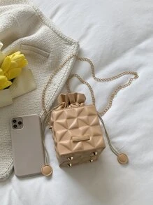 迷你幾何浮雕抽繩設計鏈條盒型包