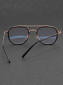 Men Top Bar Geometric Frame Eyeglasses Clear Glasses - Black - View 5