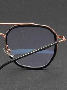 Men Top Bar Geometric Frame Eyeglasses Clear Glasses - Black - View 4