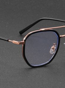 Men Top Bar Geometric Frame Eyeglasses Clear Glasses - Black - View 6