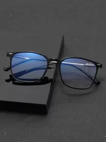 男士方形框架眼镜透明眼镜配件 - 黑色 - 查看 4