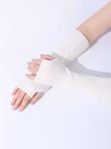 Solid Fingerless Gloves - White - View 2