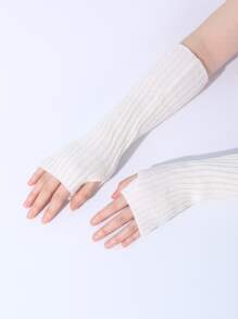 Solid Fingerless Gloves - White - View 3