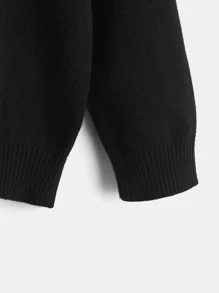 SHEIN Toddler Boys Expression Pattern Jumper - Black - View 3