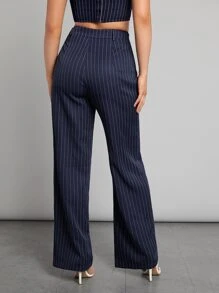 SHEINNeu Striped Wide Leg Pants - Navy Blue - View 2