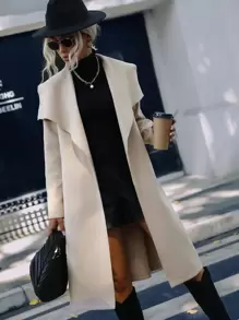 SHEIN Girls Waterfall Collar Belted Overcoat