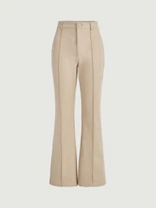 SHEIN MOD High Waist Seam Detail Flare Leg Pants - Beige - View 2