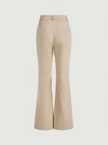 SHEIN MOD High Waist Seam Detail Flare Leg Pants - Beige - View 5