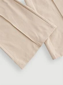 SHEIN MOD High Waist Seam Detail Flare Leg Pants - Beige - View 4