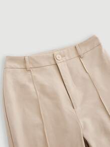 SHEIN MOD High Waist Seam Detail Flare Leg Pants - Beige - View 3