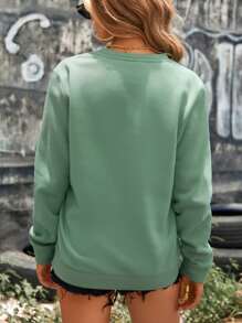 INAWLY Pumpkin And Letter Graphic Drop Shoulder Sweatshirt - Mint Green - View 2