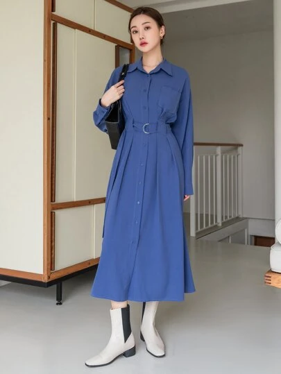 DAZY ドロップショルダー ポケットパッチ ベルト シャツドレス