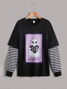 Our SICKYLL 2 In 1 Striped Sleeve Ghost Graphic Tee is such