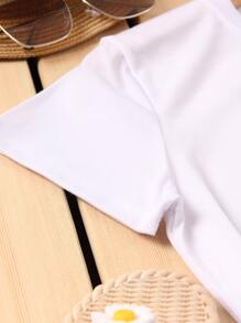 Figure And Floral Print Tee - White - View 5