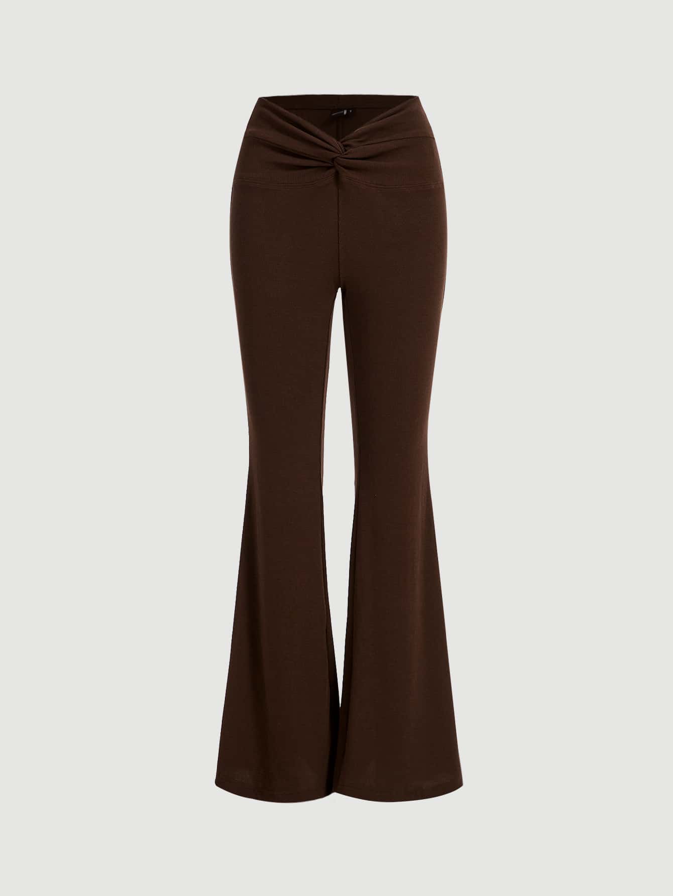 SHEIN MOD 素色褶邊喇叭褲 - 巧克力棕 - 查看 1
