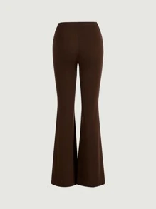 SHEIN MOD 素色褶邊喇叭褲 - 巧克力棕 - 查看 5