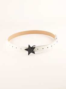 1pc Rhinestone Star Buckle Belt With Punch Tool - White - View 4