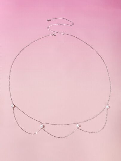 Cinturón Con Cadenas De Decoración De Perlas Falsas Elegantes