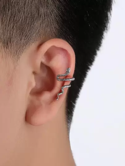 時尚流行1入組式男士蛇形設計耳夾銅質，適合度假和時尚外觀