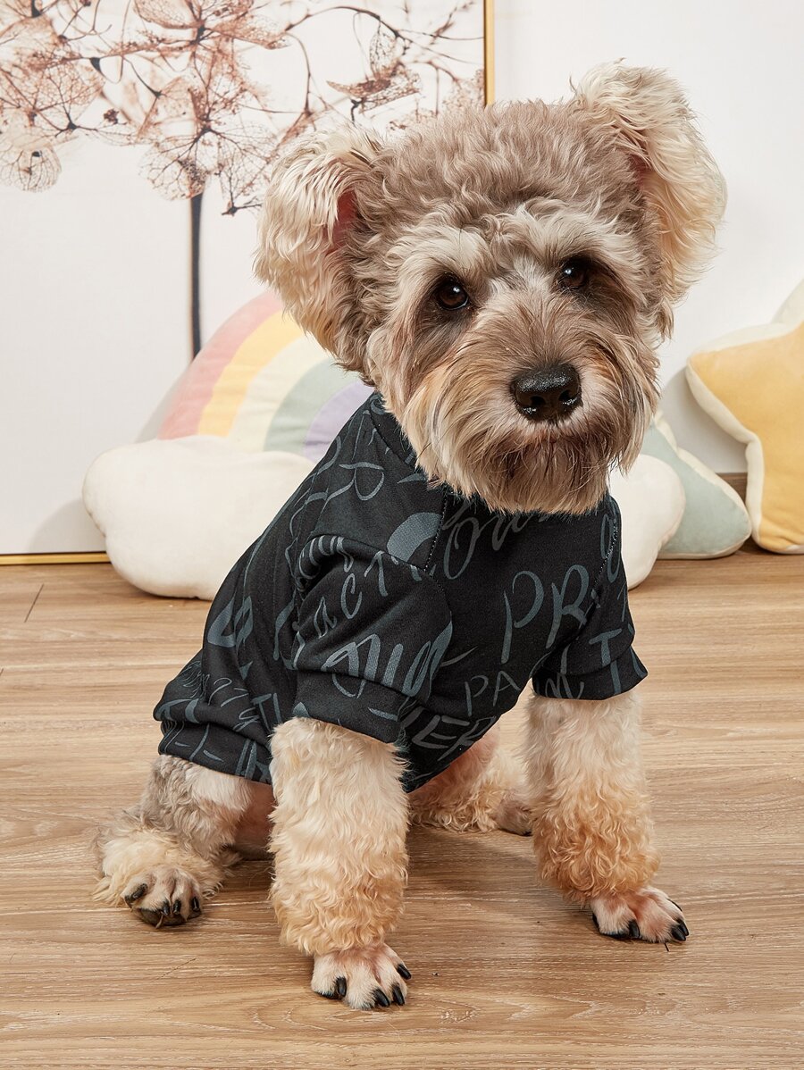 1pc Letter Graphic Pet Tee - Black - View 1