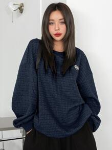 DAZY 貼布細節落肩袖超大套頭衫 - 藏蓝色 - 查看 1