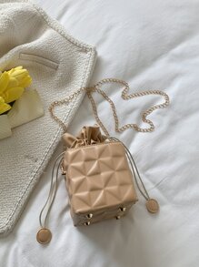 迷你幾何浮雕抽繩設計鏈條盒型包