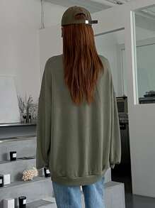 DAZY Áo nỉ Oversized Chất rắn Thả vai - xanh quân đội - Xem 2