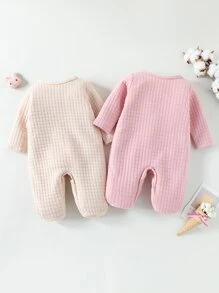 嬰兒2入組卡通刺繡紋理質感包腳連體睡衣 - 彩色 - 查看 2