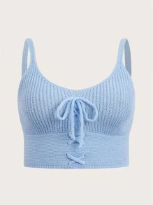 Top de punto con cordón delantero - Celeste - Ver 1