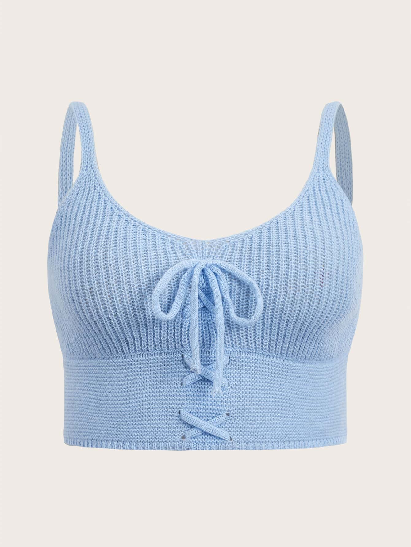 Top de punto con cordón delantero - Celeste - Ver 1