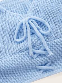 Top de punto con cordón delantero - Celeste - Ver 3