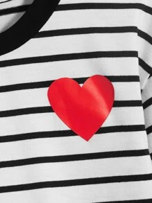 SHEIN 年輕女孩休閒針織軟心設計圓領垂肩條紋長袖套頭毛衣 - 白色 - 查看 3