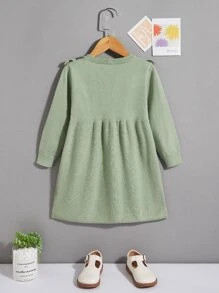 SHEIN 小女童花卉刺繡荷葉邊毛衣裙