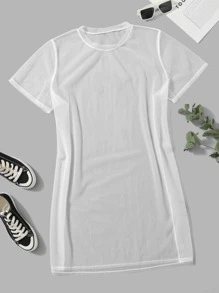 SHEIN EZwear Vestido de malla transparente - Blanco - Ver 1