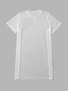 SHEIN EZwear Vestido de malla transparente - Blanco - Ver 4