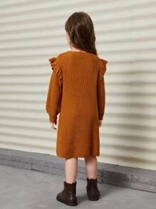 SHEIN Toddler Girls Ruffle Trim Cable Knit Jumper Dress - Ginger - View 2
