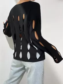 SHEIN Essnce Áo len hở vai thời trang thu đông - màu đen - Xem 2