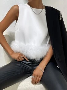 SHEIN BAE Top tank ribete lanudo - Blanco - Ver 5