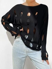 SHEIN Essnce Áo len hở vai thời trang thu đông - màu đen - Xem 5